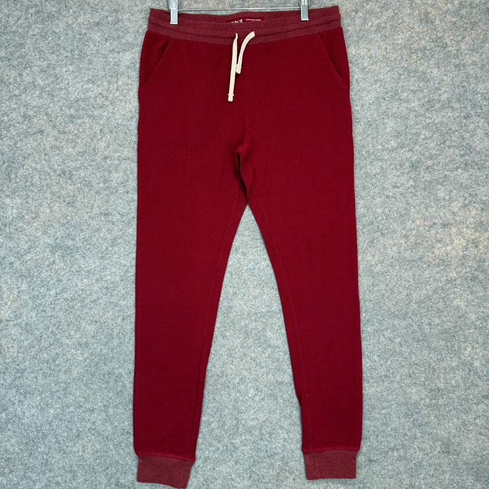 Pact Waffle Knit Jogger Pants Adult Medium Drawstring Red Elastic Stretch Red